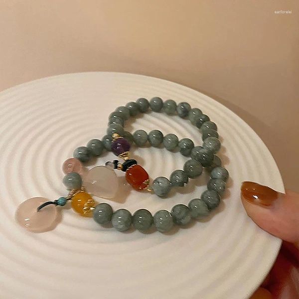 Bracelet Style chinois Imitation Jade Lotus Bracelet perlé Design de mode chanceux boucle de sécurité pendentif pour femme bijoux cadeau