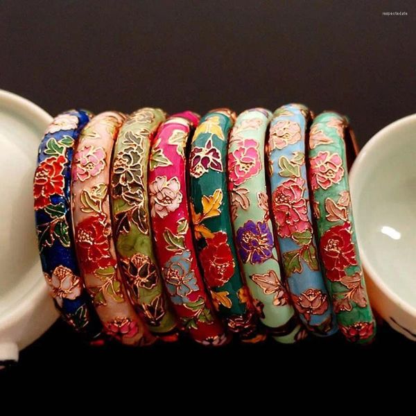 Brazalete chino tradicional de peonía Cloisonne, artesanía de filigrana, regalos para mujeres y niñas, joyería, brazaletes, accesorios de pulsera