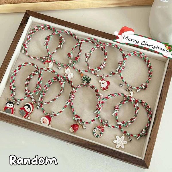 Bangle Christmas Tree Santa Claus Elk Snowman Penguin Pense Pareja Pulsera con Bell Creative Cartoon Amantes ajustables Hand Rope