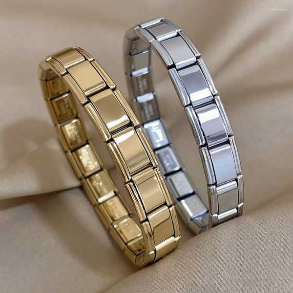 Bangle Chunky roestvrijstalen armband brede elastische horlogeband ketting voor vrouwen Trendy vierkante manchet sieraden geschenken