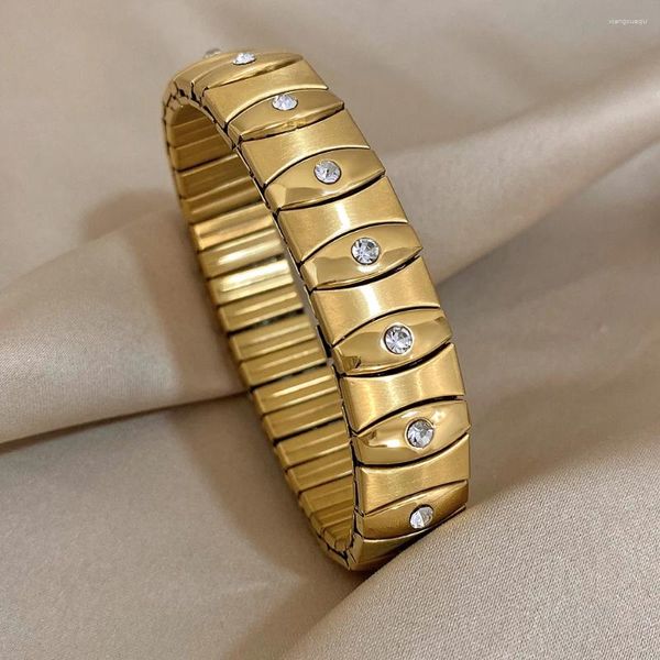 Brazalete grueso de acero inoxidable para mujeres y hombres, pulsera elástica ancha con diamantes de imitación, pulsera de amistad para parejas, regalo de Navidad