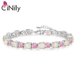 Bracelet CiNily créé opale de feu blanc rose blanc pierre argent plaqué gros bijoux pour femmes chaîne bracelet 7 3/8 