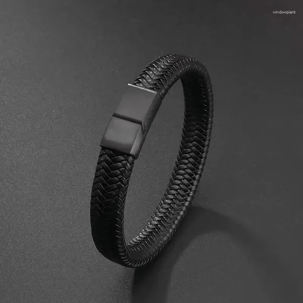 Bracelet classique en cuir noir pour hommes, bijoux à main, cadeau beau