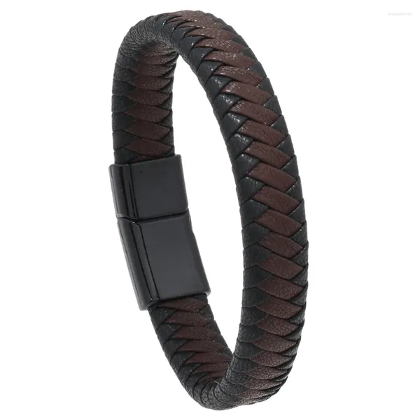 Brazalete clásico de cuero negro para hombre, joyería tejida a mano, regalo, brazaletes de negocios con cierre magnético de Metal