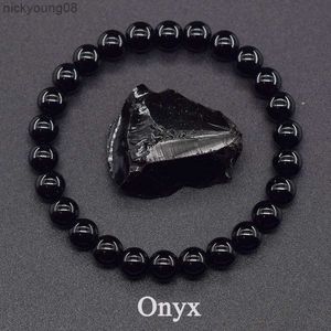 Bracelet Classique Noir Onyx Perle Bracelet pour Hommes Pierre Naturelle Brillant Noir Obisidienne Bracelet À La Main Yoga Méditation Bijoux En Gros L2403