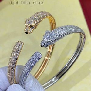 Brangle Classic Brand 925 Bracelet en argent sterling tout diamant en Diamond Leopard pour femmes bijoux de luxe de luxe Couple YQ240409