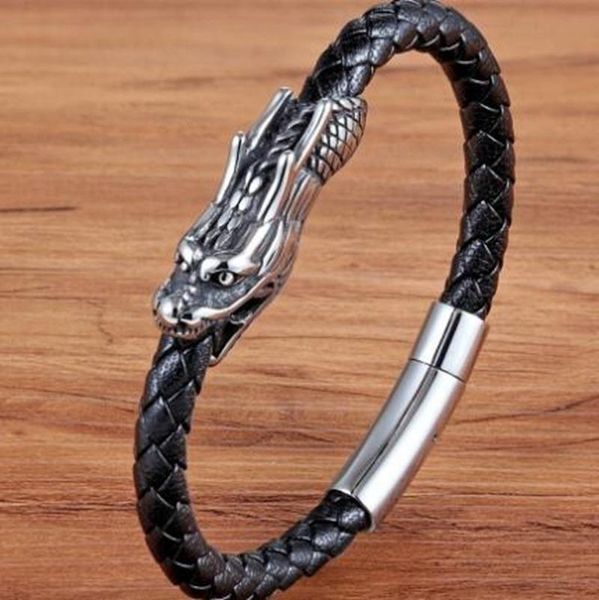 Bracelet Classique Style Chinois Robinet En Acier Inoxydable Boucle Magnétique Bracelet En Cuir Charme Hommes Rock Party Punk Bijoux Décontractés