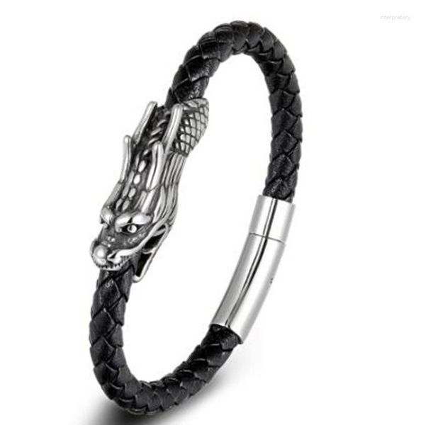 Bracelet Classique Style Chinois Robinet En Acier Inoxydable Boucle Magnétique Bracelet En Cuir Charme Hommes Rock Party Punk Casual Bijoux Melv22