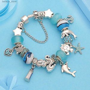 Bangle Classic Design Dolphin Charm Bracelets Bangles for Women Jewelry Regalo Blue Murano Crystal Glass Bead BraceletsL231227