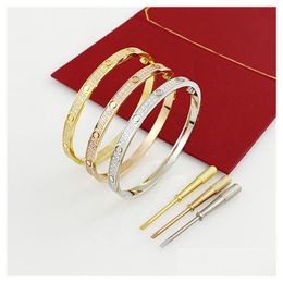 Bangle Classic Love Jewelry Bracelet Designer for Women Luxury Braclet Gold Sier Rose Charml estrecho 316L Acero inoxidable FL de DiamO DHXM5