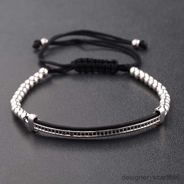 Brazalete clásico de lujo negro tubos largos 4MM cuentas de cobre hombres pulseras brazaletes para mujer joyería Bileklik R230921