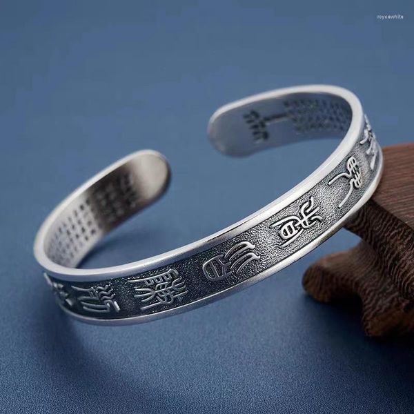 Bracelet classique rétro neuf mots vrai cœur Sutra Rune ouvert Bracelets pour hommes et femmes bijoux accessoires cadeaux en gros