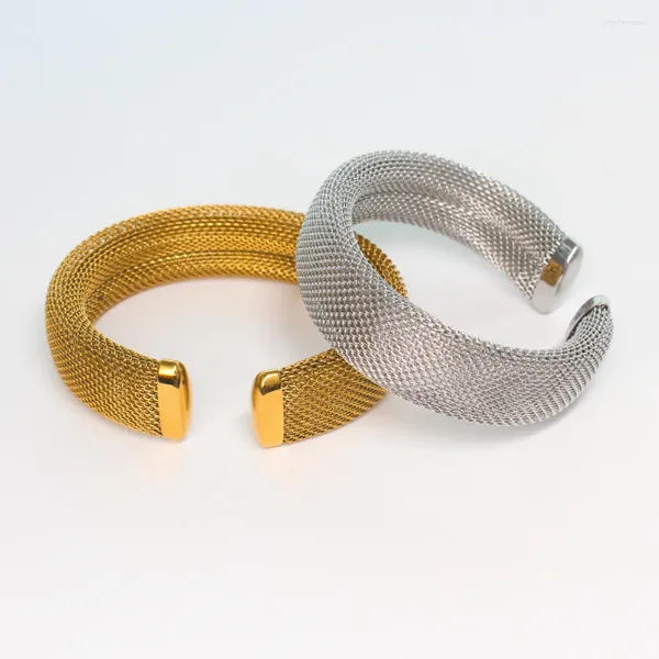 Bracelet classique en acier inoxydable, plaqué or et argent, en forme de maille légère, pour rencontres pour femmes