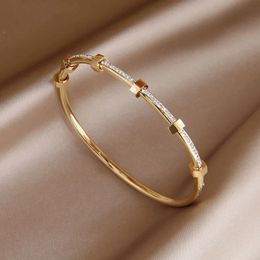 Brazalete clásico de acero inoxidable, brazaletes abiertos, pulseras para mujer, joyería de marca de moda delicada 231012