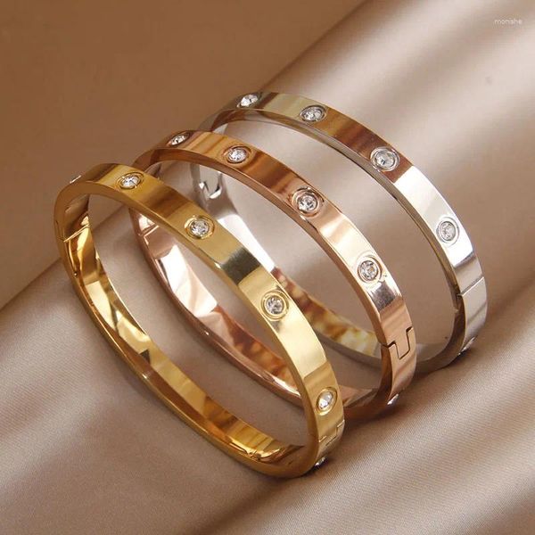 Brazalete clásico de acero inoxidable, pulsera con dijes de estilo Simple para mujer, pulseras de cristal, joyería de muñeca a prueba de herrumbre, regalo para fiesta