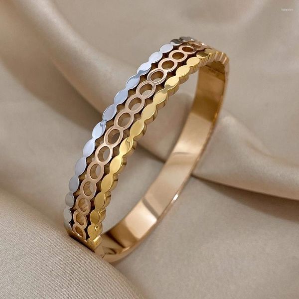 Bracelet classique trois tons ovale ondulation bracelets en acier inoxydable Bracelets pour femme étanche Design de mode bijoux cadeaux