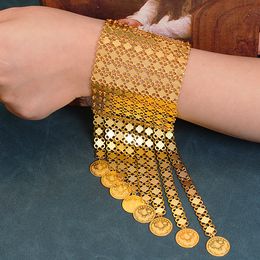 Brazalete Coin Tassles Chapado en oro Joyería Pulsera Turco Árabe Birdal Cuff Étnico Mujeres Regalos Bijoux De Luxe Femme 230215