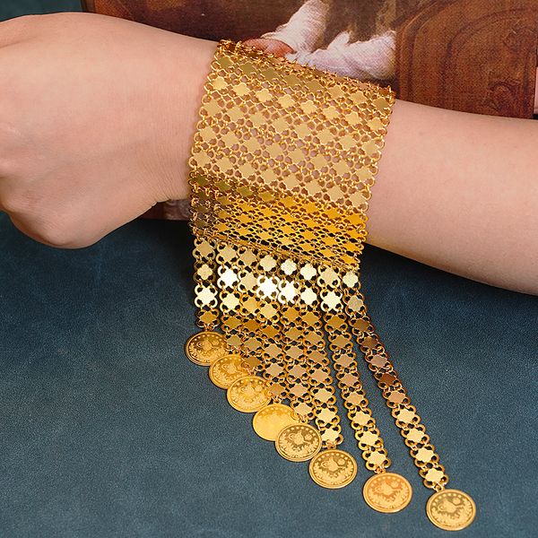 Bracelet Coin Tassles Plaqué Or Bijoux Bracelet Turc Arabe Birdal Manchette Bracelet Ethnique Femmes Cadeaux Bijoux De Luxe Femme 230419