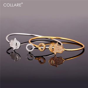 Bangle Collare Crystal Fatima Hamsa Handarmband voor vrouwen goud/zilveren kleur geluk palm mannen sieraden manchet armbanden armbanden H163