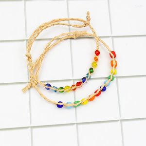 Brazalete de cuentas coloridas, pulsera trenzada de cuerda hecha a mano, tobillera para mujer, accesorios de joyería para fiesta y boda en la playa