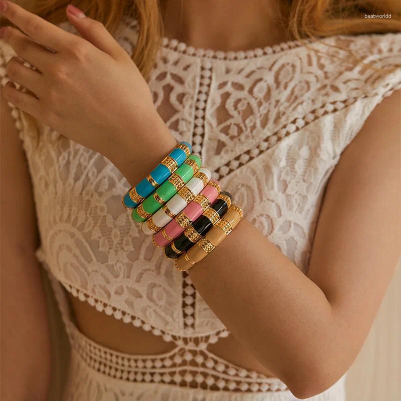 Bracelet coloré pour femmes bijoux dames côté or noir rose vert blanc bleu bande de luxe Simple Vintage Bracelet cadeaux présents