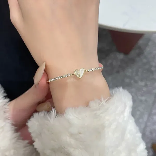 Bracelet coloré coquille amour coeur couleur or ouvert bracelets pour femme 2023 mode luxe strass bracelet bijoux cadeaux d'anniversaire