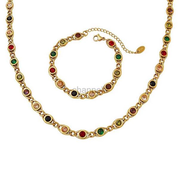 Bracelet Collier de zircone coloré à la mode Niche Fish Fish Eye Couse Chain de bijoux en acier inoxydable accessoires plaqués or 240319