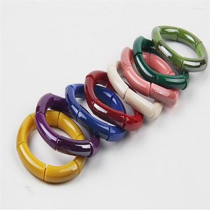 Los colores del brazalete varían, pulsera de tubo de bambú grueso, cuentas curvas acrílicas, apilables para verano para mujeres, la pila neutral