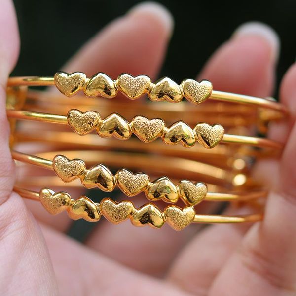 Brazalete de cobre para bebé, regalo de boda, amor, corazón de 24 quilates, Color dorado, pulseras de Dubái, África, pulsera árabe saudí, joyería para mujeres y niñas