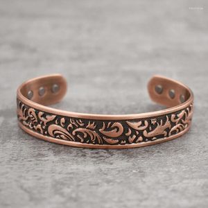 Bracelet en cuivre pour hommes et femmes, avec aimants de guérison, motif ethnique, manchette de thérapie solide et Pure à 99.99%, cadeau sain