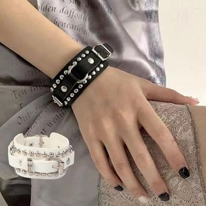 Bracelet Couple Punk Rivet Bracelet gothique amoureux noir blanc chaînes bracelets pour femme hommes cuir unisexe saint valentin cadeau