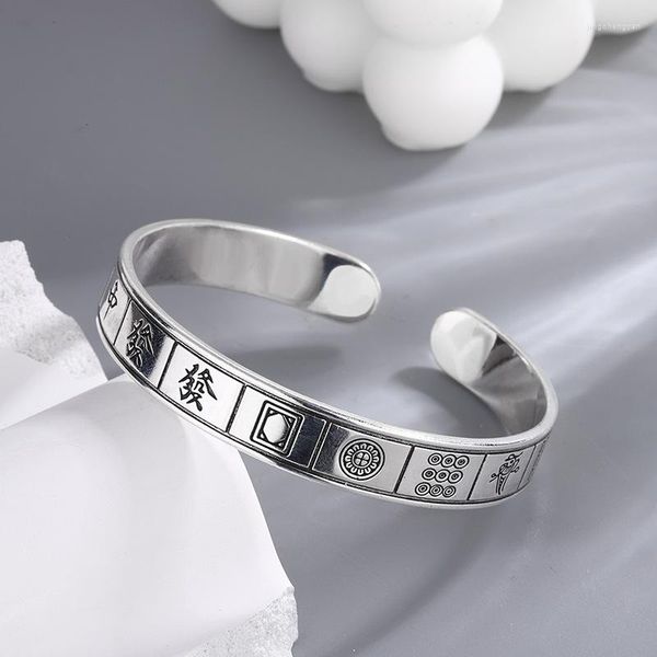 Brazalete creativo Mahjong Transfer Bracletes joyería chapada en plata trece un gorrión Santa mano apertura brazaletes TYB124