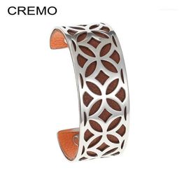 Bangle Cremo Stars Bangles Bracelet en acier inoxydable Argent Bijoux Femme Bran Geométrie Géométrie 25 mm Stripe en cuir réversible1289R