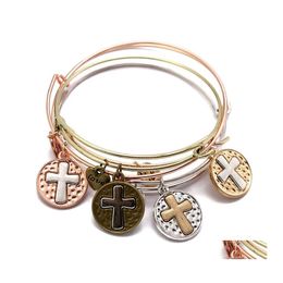 Bangle Cross -armband sieraden eenvoudige 4 kleuren Charms uitbreidbare hart hanger manchet fit handgemaakte dagelijkse cadeau drop levering armbanden ot2vc