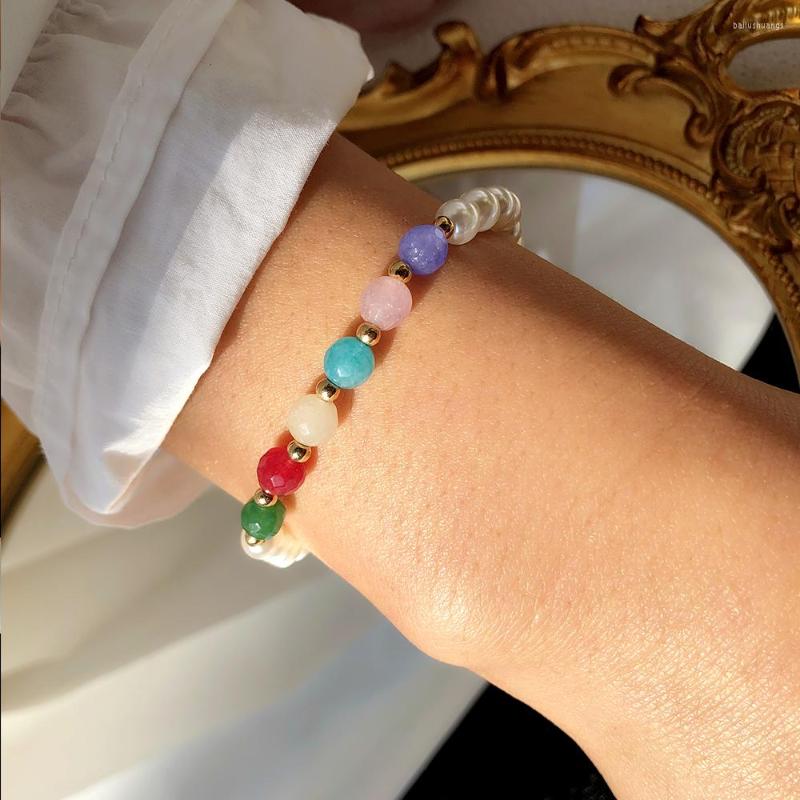 Bangle Crystal Pearl Beaded Armband Bohemian Colorful Natural Stone Pärlor Imitation Pärlor Strand armband Kvinnesmycken gåva