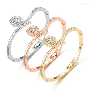 Bangle Crystal Waterdrop Bloemen Bracelet Women Elegante mode Rhinestones Legering Open Braw Armbanden Sieraden Pulseras