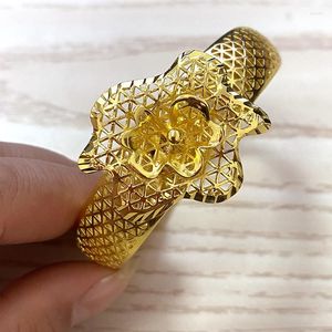 Bangle manchet armbanden 24k gouden kleur armbanden Dubai voor vrouwen grote bloem verstelbare bruiloft Ethiopische sieraden geschenken