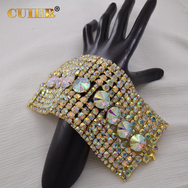 Brazalete CuiEr chapado en oro, pulsera de mujer de gran tamaño, cristal AB Drag Queen, joyería SS28, brazalete de diamantes de imitación para cadena de mano de boda