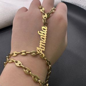 Bangle aangepaste naam armbanden koffiebonen schakelkettingen armband gepersonaliseerd voor vrouwen aanpassen roestvrijstalen sieraden geschenken 231023