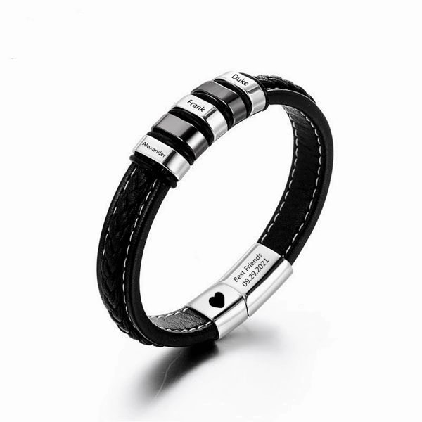 Bracelets de texte de nom personnalisé bracelet pour hommes cadeau en cuir noir