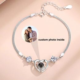 Bracelet personnalisé po Projection Bracelet bijoux avec argent/or rose couleur en forme de coeur zircon cubique personnalisé po Bracelet 231128