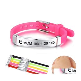 Bangle personnaliser les enfants Baby ID Bracelets Soft Soft en acier inoxydable Rudder Girls Boys Personnalize Nom de nom de téléphone Drop Livraison J Dhwxd