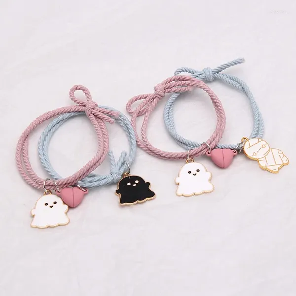 Bracelet Mignon Dessin Animé Amour Coeur Magnétisme Halloween Couple Bracelet Noir Blanc Petit Fantôme Main Corde Pour Envoyer Petit Ami Soeur Bijoux