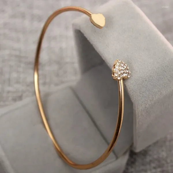 Brazalete lindo romántico cristal corazón brazalete brazaletes para mujeres dorado color metal abre amules de moda joyas de moda