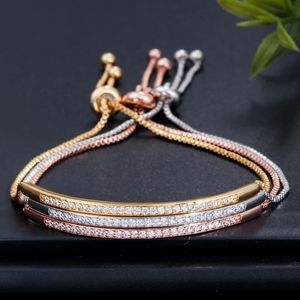 Brazalete CWWZircons Pulsera ajustable Brazalete para mujer Captivate Bar Slider Brillante CZ Color oro rosa Joyería Pulseira Feminia CB089 230725