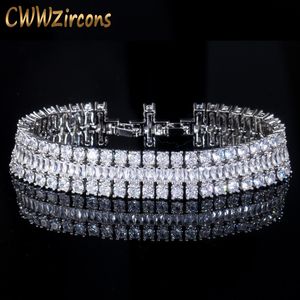 Bracelet CWWZircons Marque Étincelant Or Blanc Couleur Top Grade Cubique Zircone Pierre De Luxe Grand Wrap Bracelet Bijoux De Mariage De Mariée CB043 230620