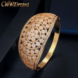 Bangle cwwzircons glitter Indian Gold Color Micro Pave Cubic Zirconia Fancy Bloem grote brede statement Bridal Wedding Bangles BG037