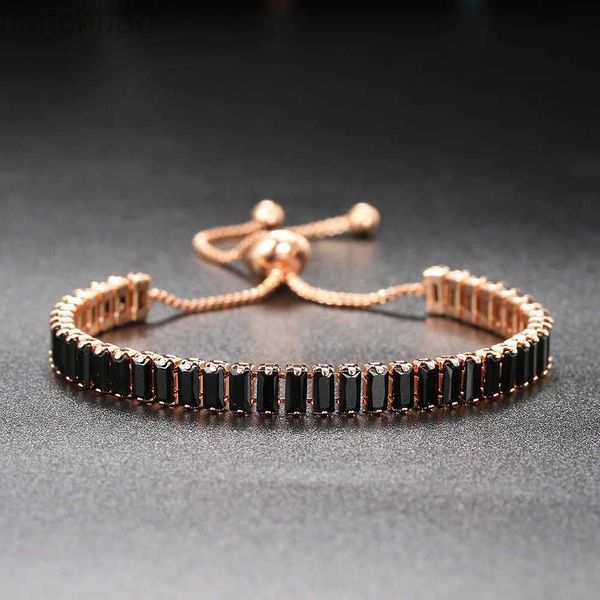 Brazalete CZ Pulseras de tenis para mujer Brazalete de cristal negro único Color oro rosa Cadena de mano ajustable Amigos Joyería al por mayor DZH051 ldd240312