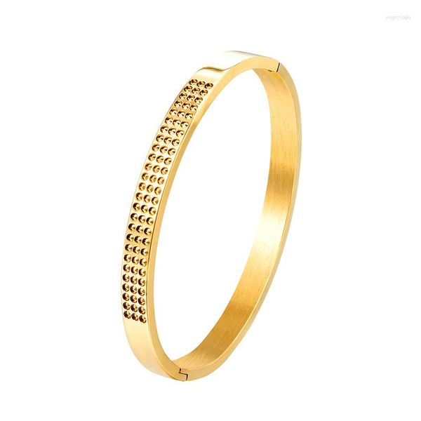 Brazalete delicado calado cóncavo pequeño en forma de cuenta de acero inoxidable uso diario mujer pulsera de Color dorado joyería