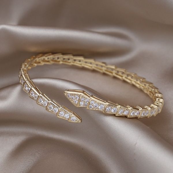 Bracelet design bijoux de mode 14K plaqué or cuivre incrusté zircon serpent ouvert bracelet luxe femmes accessoires de fête 230803